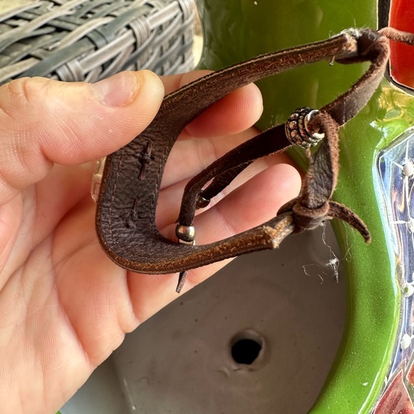 Brown Leather Bracelet with Crystal Accent - Picture 2 of 2